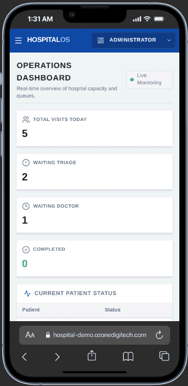 Hospital OS admin dashboard mobile