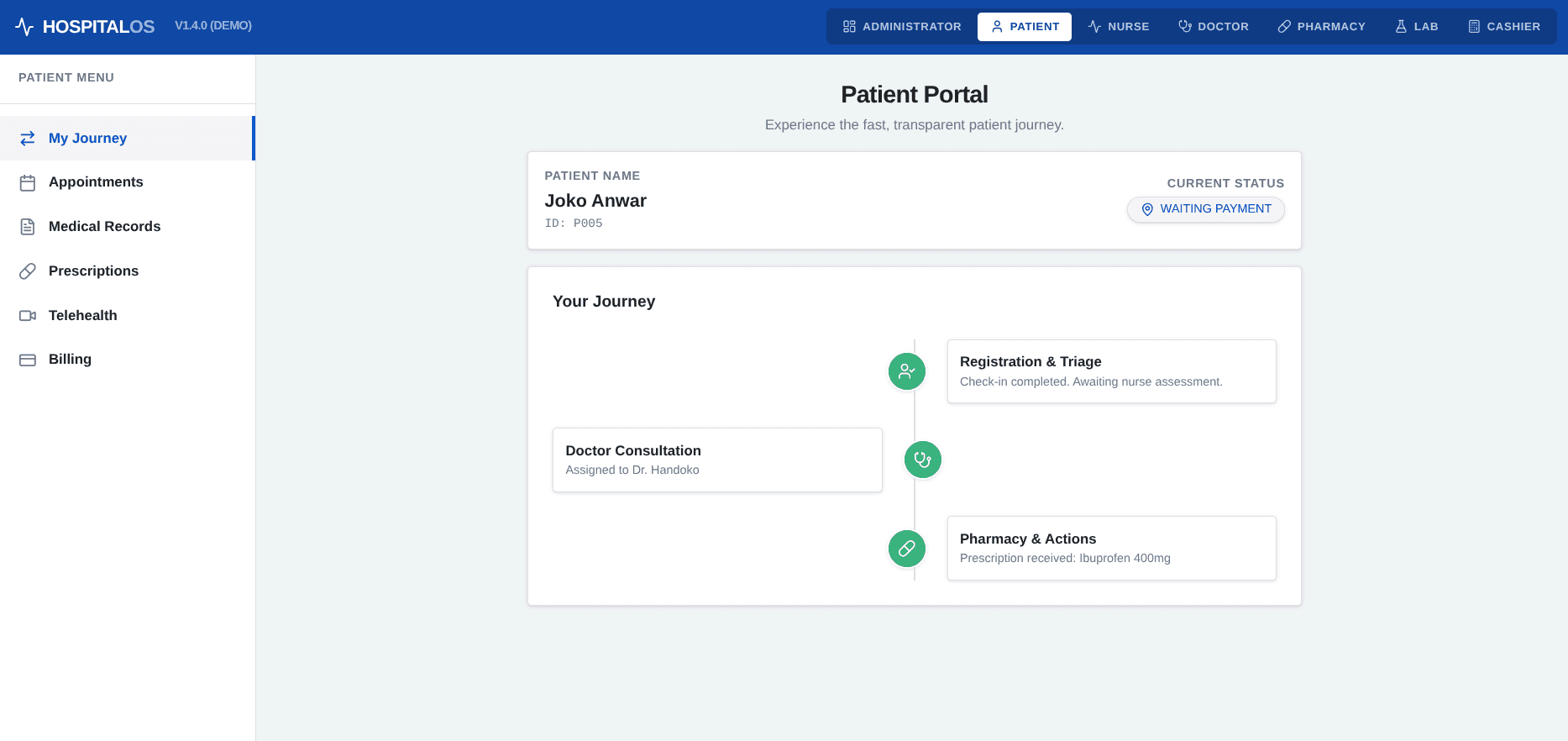 Hospital OS patient portal