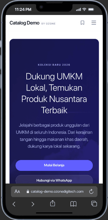 Mobile hero view of the product catalog demo